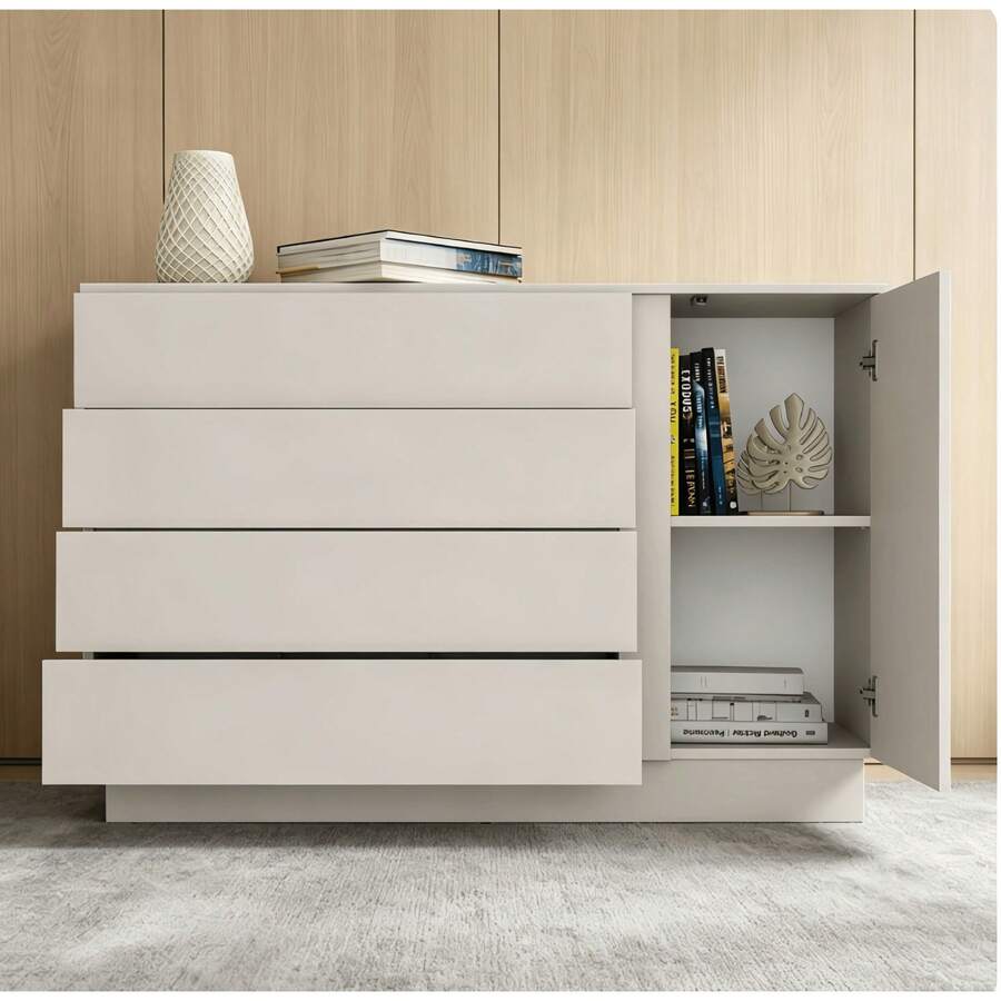 Modern Minimalist 5-Drawer Chest / Storage Cabinet / Drawer Unit / Organizer / Sideboard, Light Gray Matte Finish, Suitable For Bedroom, Living Room, Entryway, Dining Room, Study - Lockers - View 1