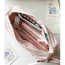 1 buah Tempat Pensil Resleting Kapasitas Besar Motif Polkadot dan Pita Warna Putih & Pink yang Lucu, Tas Penyimpanan Alat Tulis Siswa, Organizer Kain Multifungsi - Pilihan Sempurna untuk Musim Kembali ke Sekolah - Tempat pensil motif pita polkadot - View 8