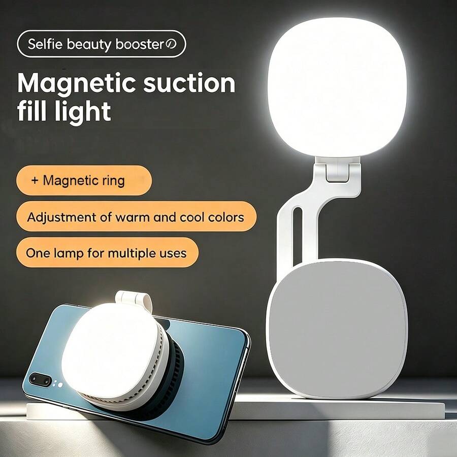 Magnetic Phone Light, Adjustable Warm/Cool /, 360° Rotatable Foldable Portable Rechargeable Selfie Live Beauty Lighting Lamp - Magnetic Type - View 1