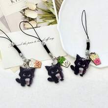 1 Stück süßer Katzen-Getränke-Handy-Anhänger, universelles Smartphone-Accessoire, niedliche Nischen-Dekoration, minimalistischer Heilungs-Anhänger - Verschiedenfarbig - Übersicht 4