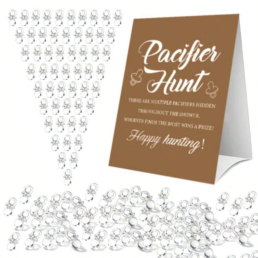 1 Set Baby Shower Game Kit, Includes Acrylic Pacifier, Hunting Logo, And Transparent Mini Pacifier, Suitable For Gender Reveal Party Gifts And Events - For Ages 14+ - Perfect Gift For Baby Shower Guests