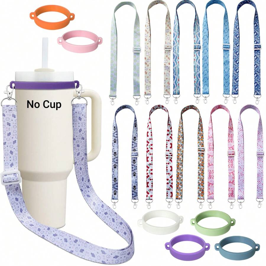 Cute Pattern Water Bottle Strap Compatible With Owa 40/30/20 Oz Tumbler And Most 12-40oz Cup, Adjustable Bottle Shoulder Strap - Multicolor - View 1