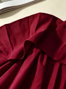 Summer New Plus Size Solid Color Ruffled Multi-Layered Tiered Cake Shorts Off-Shoulder Elegant Sexy Romper - Burgundy - View 8