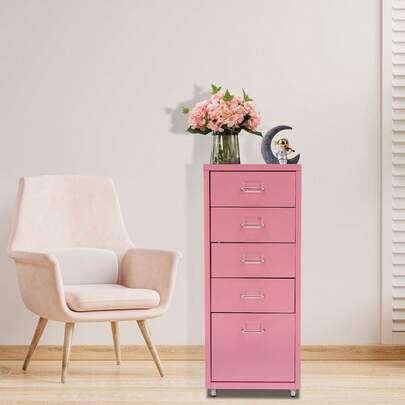 File Storage Cabinet, 5-Drawer Mobile Storage Cabinet With 4 Wheels, 11*16.1*27.1 Inch Metal Freestanding Office Cabinet, Need To Assemble
