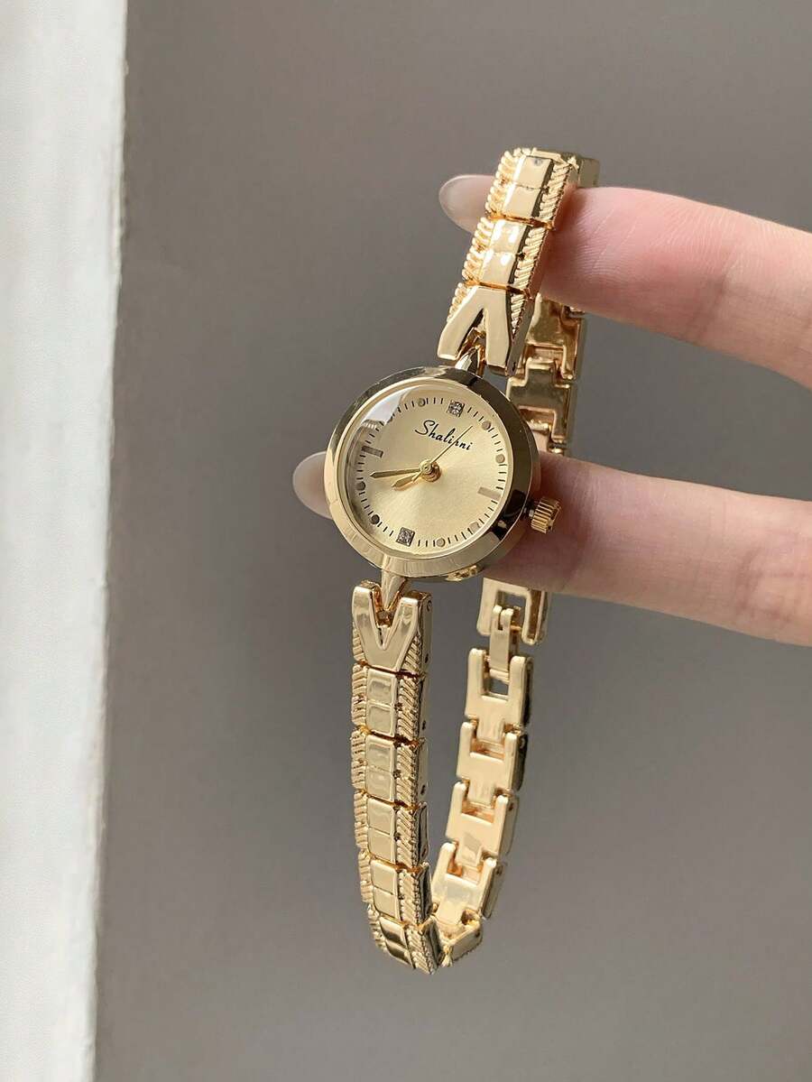 1pc Women's Quartz Watch, Beaded Style, Fashionable Elegant Elegant Design, Suitable For Daily Wear, Birthday/Graduation Gift, Casual Gathering - Gold - View 1