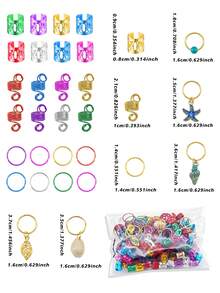 220pcs Ocean Style Hair Rings With Pearl, Conch, Starfish & Shell Designs-Multi-Shape Adjustable Hair Cuffs, Boho Beach Jewelry For Women's Braids - Multicolor - View 7