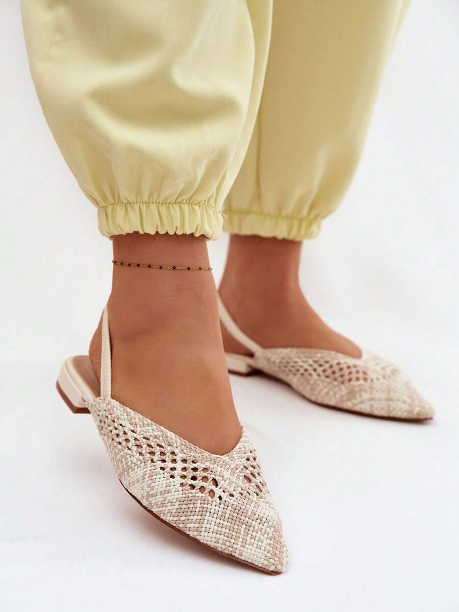 Sandali da donna con tacco piatto intrecciati, eleganti e comodi, con punta affusolata Lelrene beige - Beige - Visualizzare 1