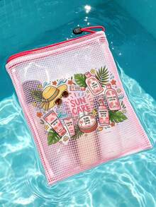 New Sun Care Printed Fashion Waterproof PVC Beach Bag With Sunscreen And Monstera Leaf Pattern - A4 Size, Transparent Nylon Zipper Makeup Bag, Suitable For Swimming, Diving And Summer Vacation - Lightweight, Suitable For Young Men And Women, Beach Bag Accessories Travel Essentials, Summer Must-Have, Beach Must-Have - Multicolor - View 6