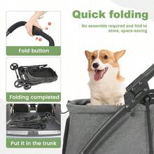 Heavy Duty Pet Stroller For Dogs And Cats Up To 54.43KG, Adjustable Handle, Foldable Dog Stroller With Linen Wrapping, Alloy Steel Frame, Large Animal Stroller For Travel & Outdoor Use - Blackish Green - View 4
