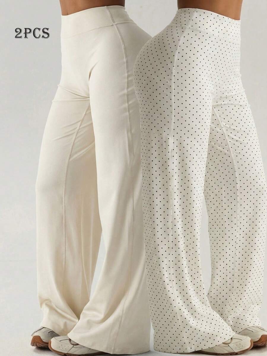 Autumn/Winter Wide Leg Pants 2 Pieces Set, Draping Slimming Fit, Versatile Everyday Wear Sports Fall - Multicolor - View 1