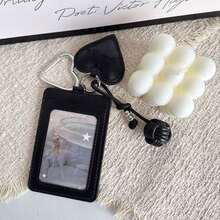 Photo Card Holder Keychain - 1pc PU Leather 3-Inch Photo Card Holder With Detachable Metal Heart Charm And Leather Heart Charm, Cute Double Slot Protective Case, Suitable For Idol Photo Cards, ID Cards And Credit Cards, Perfect For Back To School Gifts - A - View 10