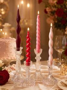 4pcs Red-Pink Gradient Spiral Twisted Taper Candles, French Vintage Home Decor, Wedding Table Centerpiece, Romantic Dinner Party Atmosphere Light, Suitable For Halloween, Thanksgiving, Christmas And Anniversary Gifts For Her, SPA Atmosphere - Multicolor - View 6
