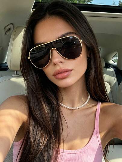 1pc Full Frame Asymmetrical Geometric Pattern Vintage Personalized Women's Glasses, Large Frame Polygon Fashion Versatile Eyewear, Suitable For Travel, Vacation, Street Photography, Daily Wear And Beach Accessory
