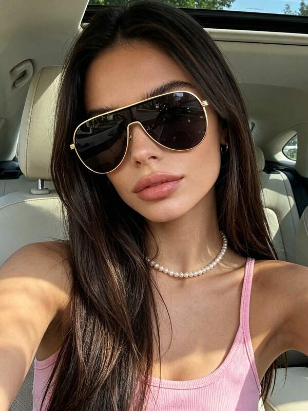 1pc Full Frame Asymmetrical Geometric Pattern Vintage Personalized Women's Glasses, Large Frame Polygon Fashion Versatile Eyewear, Suitable For Travel, Vacation, Street Photography, Daily Wear And Beach Accessory