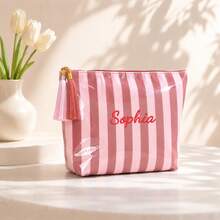 Personalized Striped Makeup Bag With Tassel, Portable Cosmetic Pouch For Travel, Makeup, Toiletries & Daily Beauty Storage, Gift For Girl - Multicolor - View 18