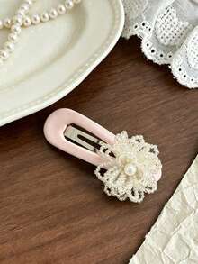 1pc Elegant Rhinestone & Faux Pearl Flower Decor Blue & Pink BB Hair Clip, Luxury Side Hairpin New Hair Accessory,Hair Barrettes - Multicolor - View 14
