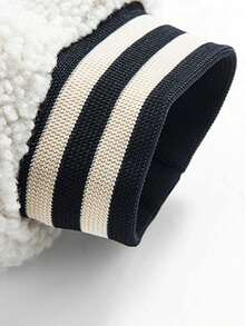Unisex Color Block Plush Sherpa Outerwear Featuring Full Zip Front, Ribbed Cuff Hem Detail, Mixed Black Off White Panel Design Soft Loose Jacket - Black - View 5