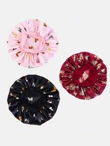 3 buah Ikat Kepala Wanita Berwarna-warni dengan Pita Lebar dan Elastisitas Tinggi, Cocok untuk Tidur, Terapi Kemoterapi, dan Pelindung Rambut, Sesuai untuk Penggunaan Sehari-hari - Kupu-kupu hitam/merah muda/merah - View 3