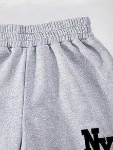 Tween Girl Letter Print Hoodie And Sweatpants Set - Grey - View 4
