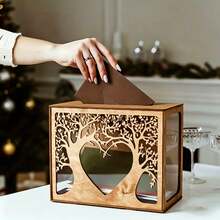Our Warm Wedding Card Box With Acrylic Window, Wooden Gift Card Box For Wedding Decor & Reception, Vintage Brown Wooden Coin Collection Box For Wedding Decor, Baby Shower, Birthday, Graduation Party - one-size - View 7