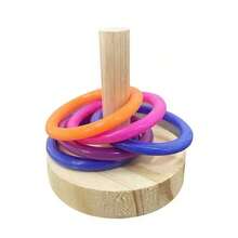1件裝彩色鸚鵡訓練玩具套組－木製底座＋5個多色咀嚼環（隨機顏色），互動式智力提升玩具配件 - A+B - 查看 2
