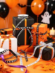 Bộ ruy băng satin Halloween 1/6 cuộn/set, ruy băng in họa tiết nhện và mạng nhện ma, hoàn hảo để gói quà, trang trí bí ngô, thắt nơ túi, làm phụ kiện tóc DIY và trang trí tiệc Halloween - Nhiều màu - Xem 3