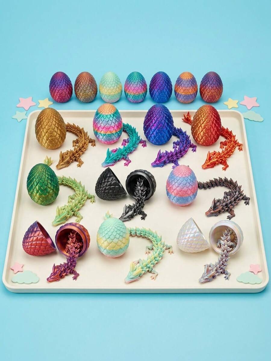 3D Printed Mini Crystal Dragon Egg Toy, Flexible Jointed Dragon Figure Set, Poseable Stress Relief Dragon With Egg, Colorful Gradient/Glow-In-The-Dark Sensory Toy, Popular Desktop Decor Ornament, Perfect Party And Birthday Gift For Kids And Teens, Halloween Gift (Dragon Egg 7cm + Crystal Dragon 13cm) - Multicolor - View 1