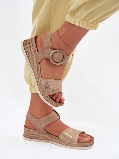 Inblu RV000013 Comfortable Leather Women's Sandals For Summer Light Comfortable With Profiled Insole And Adjustable Strap Brown Beige