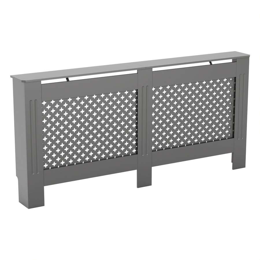 Home Discount Vida Designs Oxford Olive Grey Radiator Cover Heat Protection Adjustable Cross Pattern Design With Wooden Shelf Top Display Hallway MDF Cabinet Easy To Install - Olive Grey - View 1