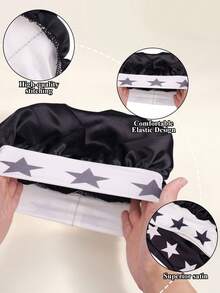 Star Print Wide Band Satin Bonnet For Sleeping - Soft Silk Nightcap Hair Wrap For Curly Hair, Hair Care Sleep Hat For Women - Large Single Layer - View 5