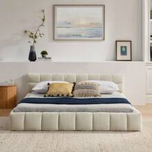 Double Bed 160*200 Cm, Bed With Silky Soft Chenille Cover, Square Quilted Design - 米色 - 查看 2
