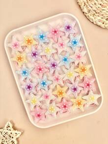 8/14/28pcs Girls Random Macaron Gradient Glitter Translucent Colorful Dots 3D Holographic Star & Starfish Hair Ties Set, Sweet Cute Versatile Hair Accessories For Daily Wear, Date, Sports, School, Casual - Multicolor - View 5