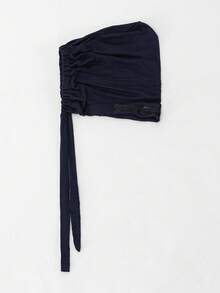1件女款時尚純色彈性綁帶頭巾方巾帽，適合日常配戴 - A-藏青色 - 查看 7