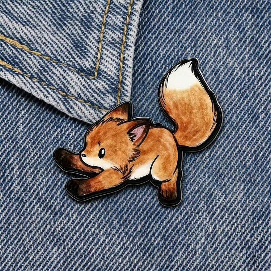 1pc Cartoon Little Fox Alloy Brooch Cute Animal Badge Denim Jacket Backpack Decoration Niche Accessory Gift - Multicolor - View 1