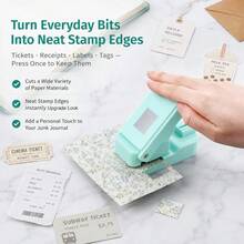 Perforadora de papel con borde de sello postal de 1x0.8 pulgadas para diario de chatarra y scrapbooking, perforadoras de manualidades apilables con diseño de recorte de alineación de precisión para hacer tarjetas - Verde claro - Verde medio - Ver 10