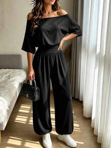 2026 Summer New Fashion Elegant Yellow T-Shirt + Long Pants 2-Piece Set, Youthful Outfit, Casual Baby Gift Black - Black - View 3