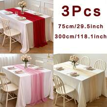 3PCS Red Chiffon Fabric Tablecloth Bohemian Transparent Satin Tablecloth Suitable For Autumn Thanksgiving Family Party Wedding Arch Background Baby/Bride Gift Birthday Party Restaurant Table Outdoor Party Festival Decoration - Burgundy - View 12