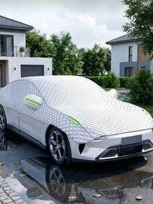Newly Upgraded Silver Half Car Cover, Sunproof UV Block Windshield Roof Hood Protector, Heat Resistant Auto Umbrella Sunshade For Sedan SUV, Weatherproof Waterproof Exterior Guard With Windproof Straps Reflective Strip - Multicolor - View 17