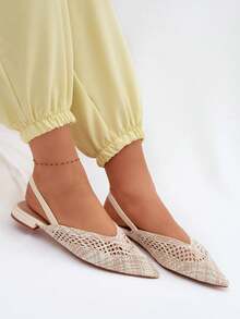 Sandali da donna con tacco piatto intrecciati, eleganti e comodi, con punta affusolata Lelrene beige - Beige - Visualizzare 11
