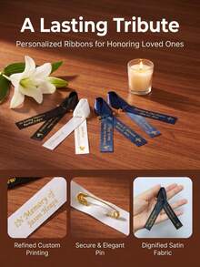 Custom Text Symbol Dove Cross Angel Wings, Bereavement Service, Funeral Wake, Memorial Ceremony, Condolence Gift, Funeral Ribbon Memorial Ribbon Funeral Brooch Classic Memorial Service Respect Ribbon Bow With Safety Pin And Mourning Event - Multicolor - View 2