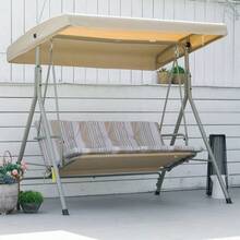 3 Seater Garden Swing Chair, Patio Rocking Bench With Tilting Canopy, Removable Cushion - Brown - View 1