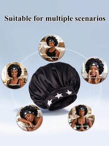 Star Print Wide Band Satin Bonnet For Sleeping - Soft Silk Nightcap Hair Wrap For Curly Hair, Hair Care Sleep Hat For Women - Large Single Layer - View 3