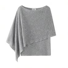 Summer Gentle Slouchy Asymmetrical Knit Top Solid Color Faux Two Pieces/Deconstructed T-Shirt For Evening Date, Daily Wear And Vacation - Grey - View 1