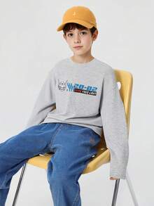 Balabala 大童男孩長袖T恤 2026秋季新款 吸濕排汗底層衣 - 淺花灰 - 查看 3
