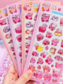 Japanese Cartoon Embossed Fun Stickers Crystal Diamond Children's Decorative Stickers Solid Stickers Cute 3D Embossed Stickers, Fun Sticker Games For Kids, Office And School Decorative Stickers, Craft Reward Puzzle Stickers, Transparent Embossed Creative Craft Stickers. - Multicolor - View 1