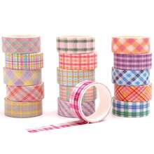 Set Pita Washi Kotak-kotak Warna-warni 16 Gulungan Pita Perekat Dekoratif Kotak-kotak Dasar untuk Seni, Kerajinan DIY, Jurnal, Perencana, Scrapbook, Pembungkus - Pita Washi - View 11