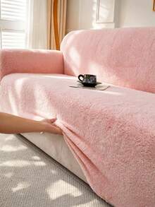 1PC Lambswool Fabric Pet-Proof Anti-Dust Sofa Cover, Embossed Plush Jacquard With Simple Large Leaf Design, Multi-Color Rich Palette, Thickened Autumn/Winter Style, Suitable For 1/2/3/4-Seater Sofas - Pink - View 8