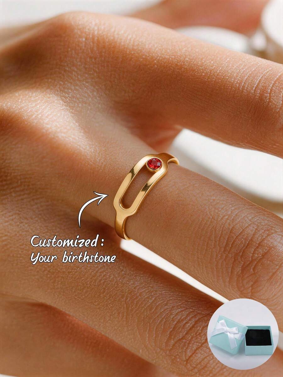 Customized Personalized Birthstone 12 Months Inlaid Ring Mother's Day Gift Valentine's Day Gift Birthday Anniversary Gift For Friends Classmates Graduation Christmas Family High-End Gift - Style 1 - View 1