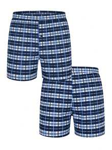 1piece Of Men Underwear, Soft And Comfortable Checkered Pattern Design Loose Corner Shorts, With Button Placket, Suitable For Daily Wear And Vacation - Multicolor - View 2