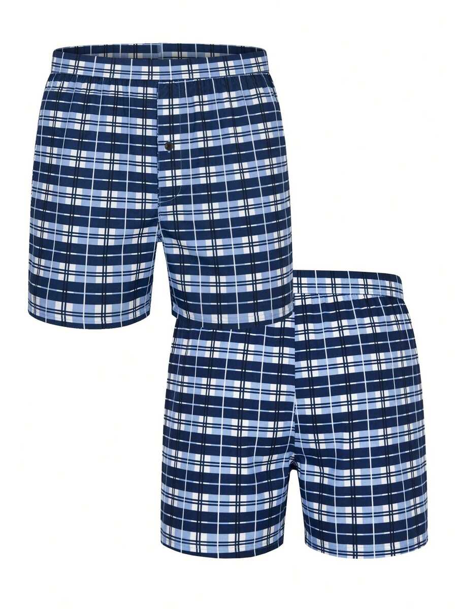 1pc Men's Underwear, Soft & Comfortable Plaid Pattern Loose Boxer Shorts With Button Fly, Suitable For Daily Wear And Vacation - Multicolor - View 1